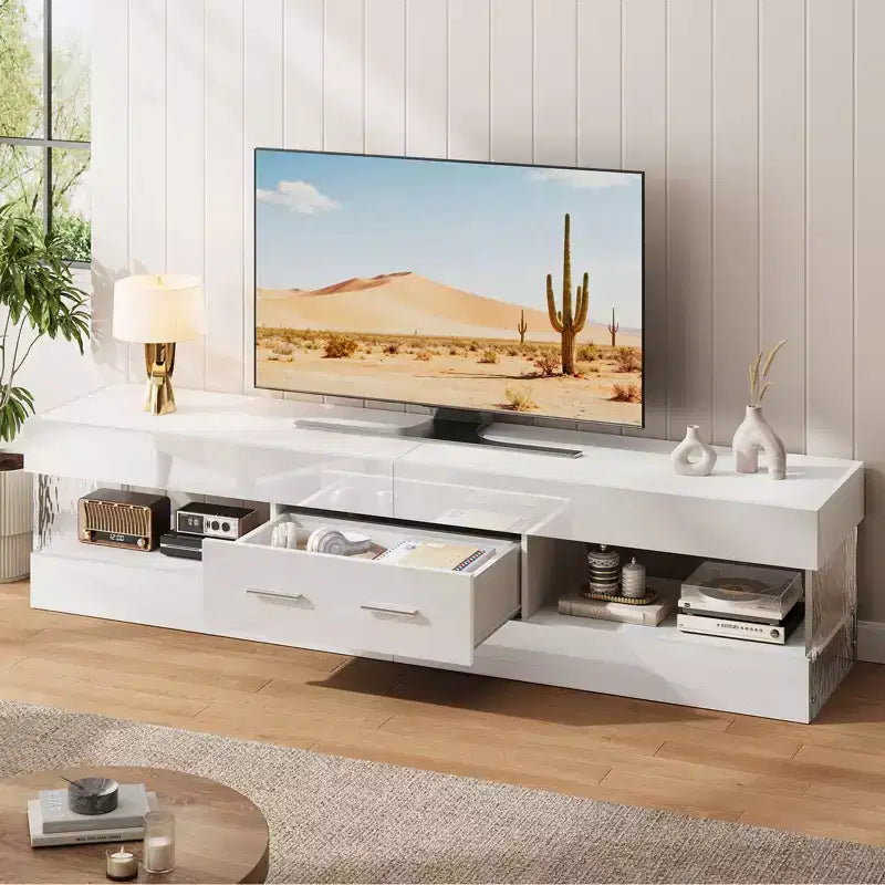 Bestier 67 Gaming TV Stand for TV up to 75, High Gloss Entertainment Center LED Medium Console TV Media Center with Storage Drawer & Open Shelves
