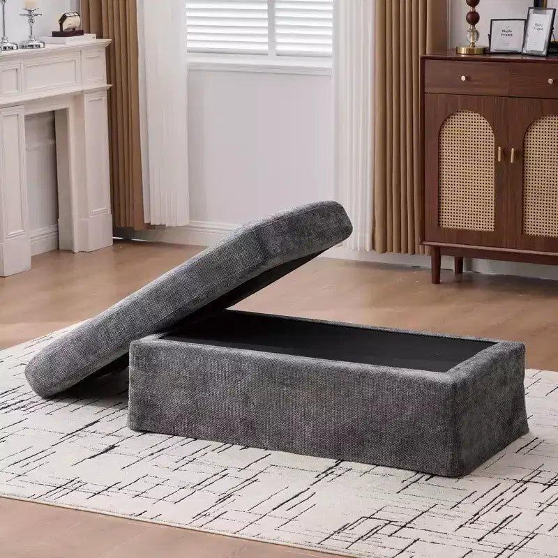 TUYOHW 46 Modern Bench Ottoman with Chenille Upholstered Entryway Bench with Durable Metal Legs End of Bed Bench for Living Room, Entryway
