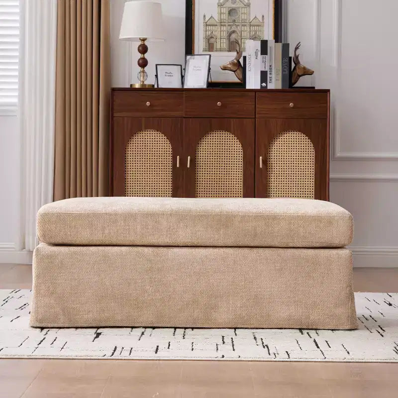 TUYOHW 46 Modern Bench Ottoman with Chenille Upholstered Entryway Bench with Durable Metal Legs End of Bed Bench for Living Room, Entryway