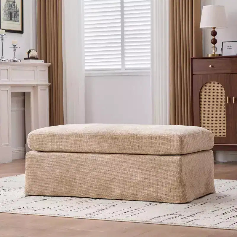 TUYOHW 46 Modern Bench Ottoman with Chenille Upholstered Entryway Bench with Durable Metal Legs End of Bed Bench for Living Room, Entryway