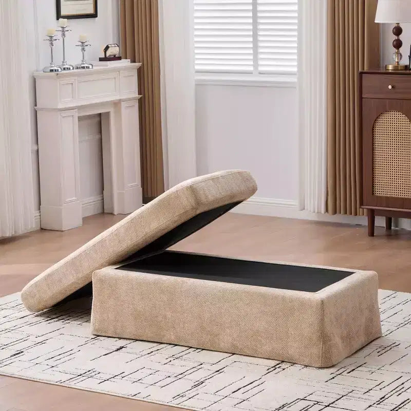 TUYOHW 46 Modern Bench Ottoman with Chenille Upholstered Entryway Bench with Durable Metal Legs End of Bed Bench for Living Room, Entryway