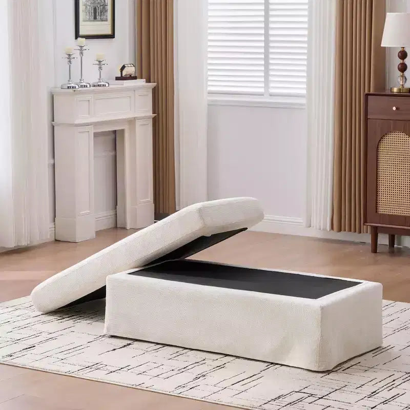 TUYOHW 46 Modern Bench Ottoman with Chenille Upholstered Entryway Bench with Durable Metal Legs End of Bed Bench for Living Room, Entryway