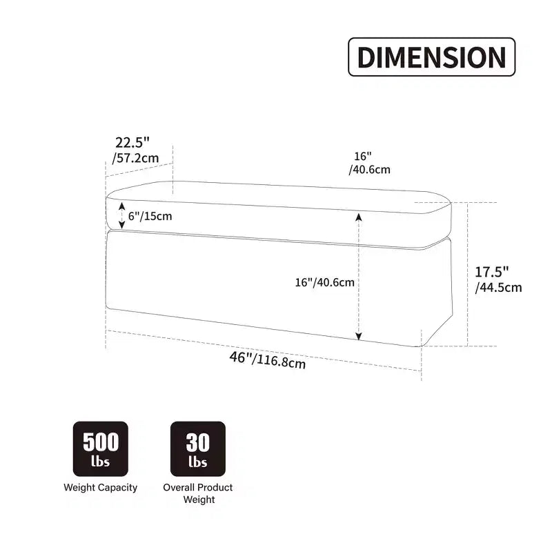 TUYOHW 46 Modern Bench Ottoman with Chenille Upholstered Entryway Bench with Durable Metal Legs End of Bed Bench for Living Room, Entryway