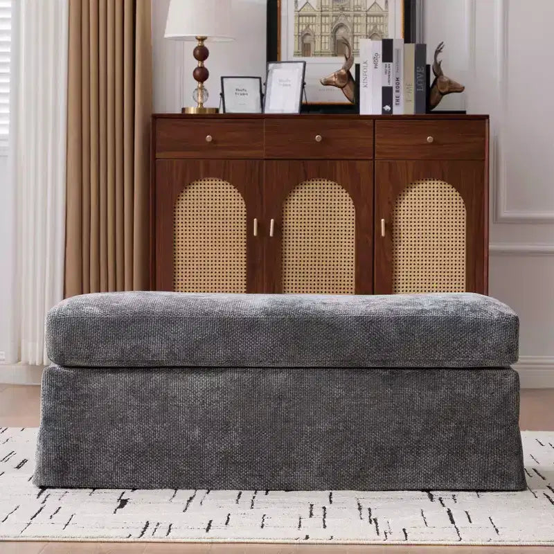 TUYOHW 46 Modern Bench Ottoman with Chenille Upholstered Entryway Bench with Durable Metal Legs End of Bed Bench for Living Room, Entryway