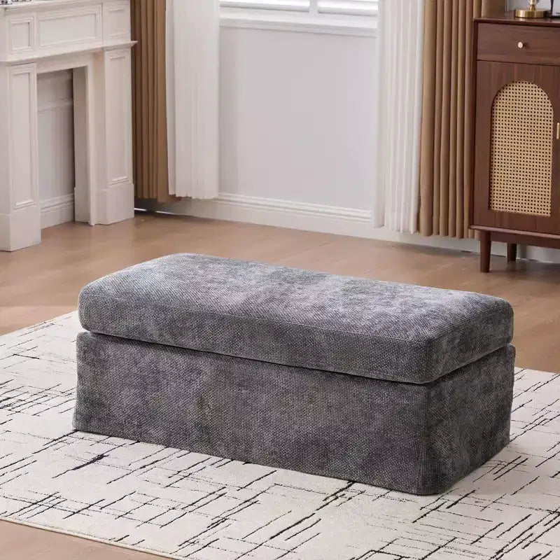 TUYOHW 46 Modern Bench Ottoman with Chenille Upholstered Entryway Bench with Durable Metal Legs End of Bed Bench for Living Room, Entryway