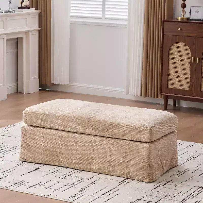 TUYOHW 46 Modern Bench Ottoman with Chenille Upholstered Entryway Bench with Durable Metal Legs End of Bed Bench for Living Room, Entryway