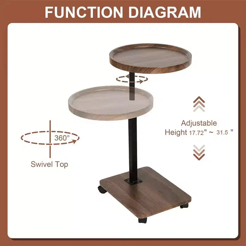 360 Rotatable Sofa Tray Table for Couch Arm - C-Shaped End Table with Phone & Tablet Slots, TV Tray Table, Side Table Tray for Living Room & Bedroom