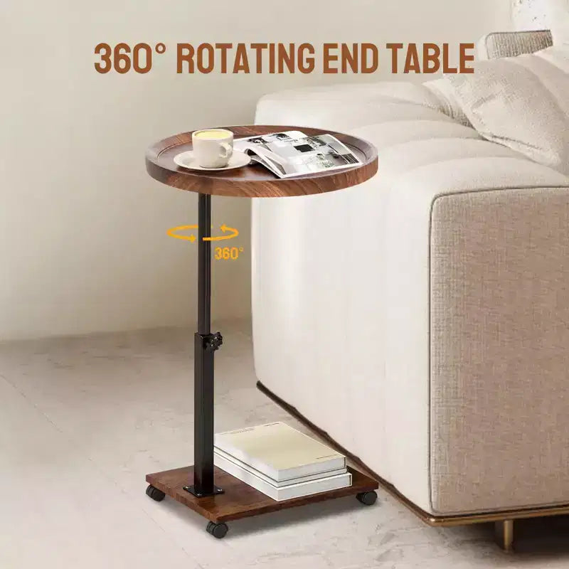 360 Rotatable Sofa Tray Table for Couch Arm - C-Shaped End Table with Phone & Tablet Slots, TV Tray Table, Side Table Tray for Living Room & Bedroom
