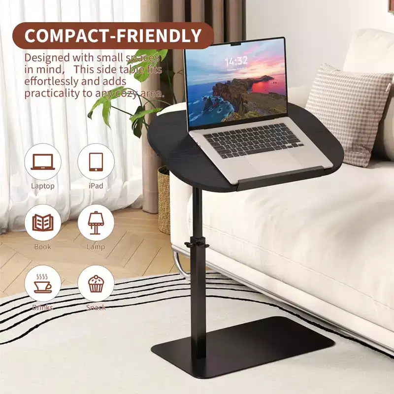 360 Rotatable Sofa Tray Table for Couch Arm - C-Shaped End Table with Phone & Tablet Slots, TV Tray Table, Side Table Tray for Living Room & Bedroom
