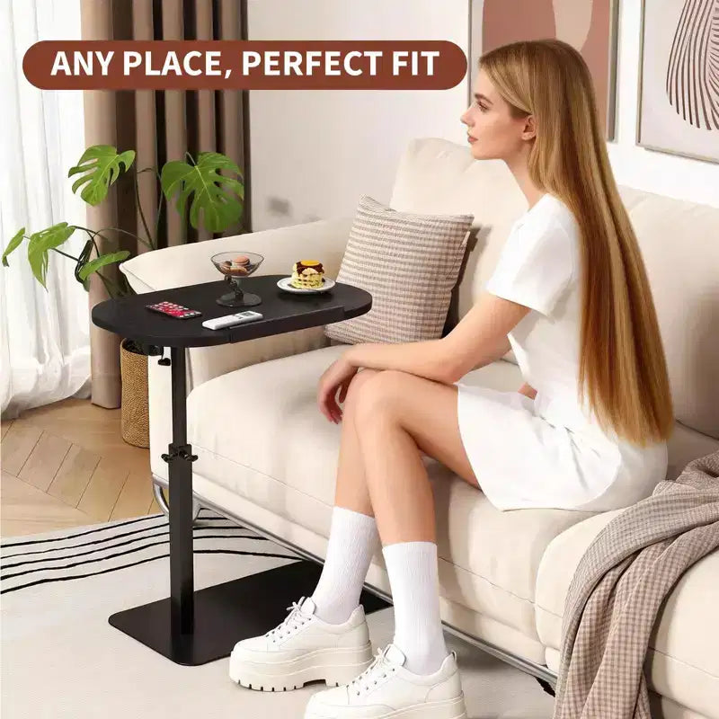 360 Rotatable Sofa Tray Table for Couch Arm - C-Shaped End Table with Phone & Tablet Slots, TV Tray Table, Side Table Tray for Living Room & Bedroom