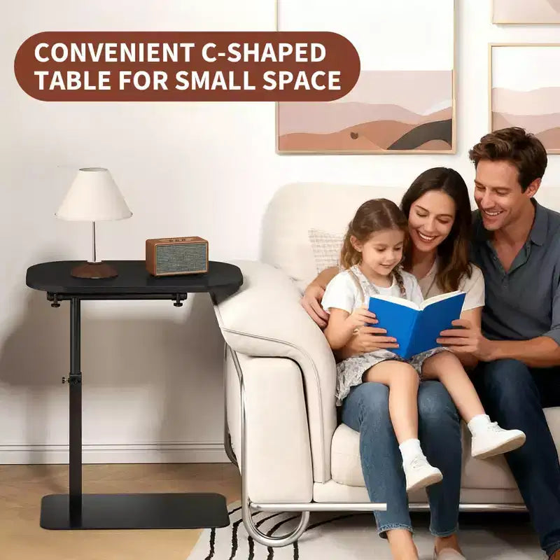 360 Rotatable Sofa Tray Table for Couch Arm - C-Shaped End Table with Phone & Tablet Slots, TV Tray Table, Side Table Tray for Living Room & Bedroom