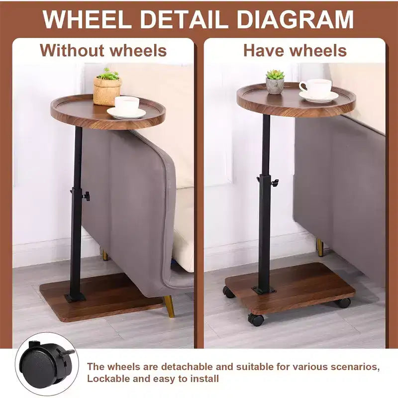 360 Rotatable Sofa Tray Table for Couch Arm - C-Shaped End Table with Phone & Tablet Slots, TV Tray Table, Side Table Tray for Living Room & Bedroom