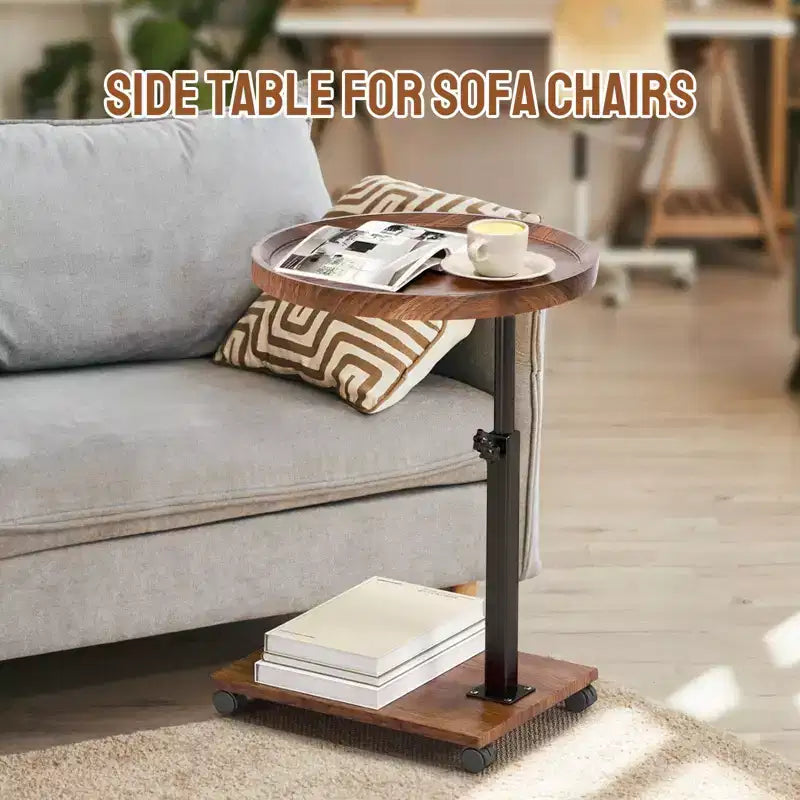 360 Rotatable Sofa Tray Table for Couch Arm - C-Shaped End Table with Phone & Tablet Slots, TV Tray Table, Side Table Tray for Living Room & Bedroom