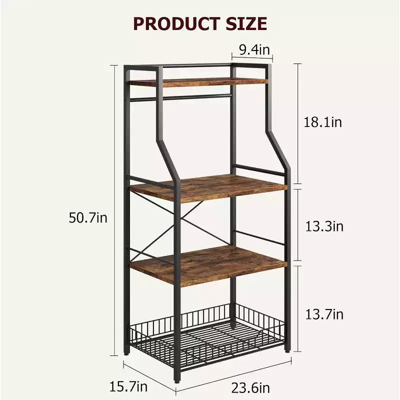 60CM Single-Style Microwave Stand, Iron & PB Board, Black & Retro Color, for Kitchen Counter