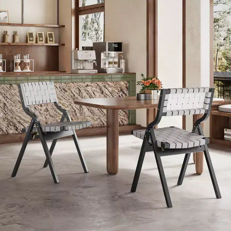 TUYOHW Foldable & Stackable Dining Chairs with Open Backrest,Outdoor Folding Chairs with Wood Frame,Rattan Kitchen Chairs for Living Room,2 PCS