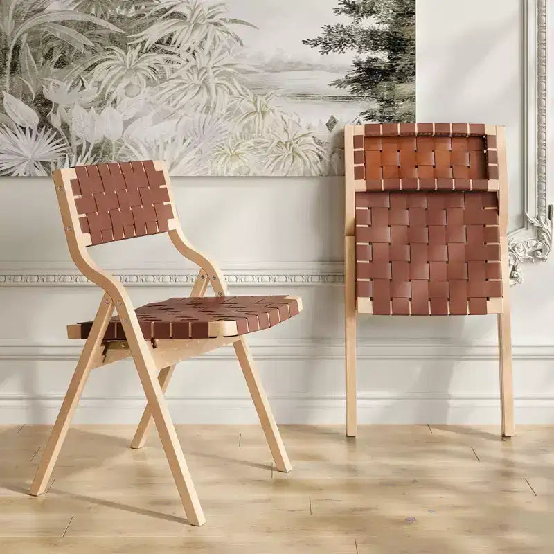 TUYOHW Foldable & Stackable Dining Chairs with Open Backrest,Outdoor Folding Chairs with Wood Frame,Rattan Kitchen Chairs for Living Room,2 PCS