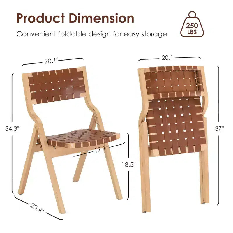 TUYOHW Foldable & Stackable Dining Chairs with Open Backrest,Outdoor Folding Chairs with Wood Frame,Rattan Kitchen Chairs for Living Room,2 PCS