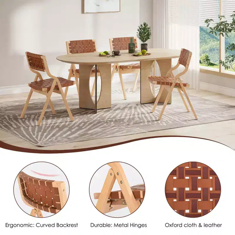 TUYOHW Foldable & Stackable Dining Chairs with Open Backrest,Outdoor Folding Chairs with Wood Frame,Rattan Kitchen Chairs for Living Room,2 PCS