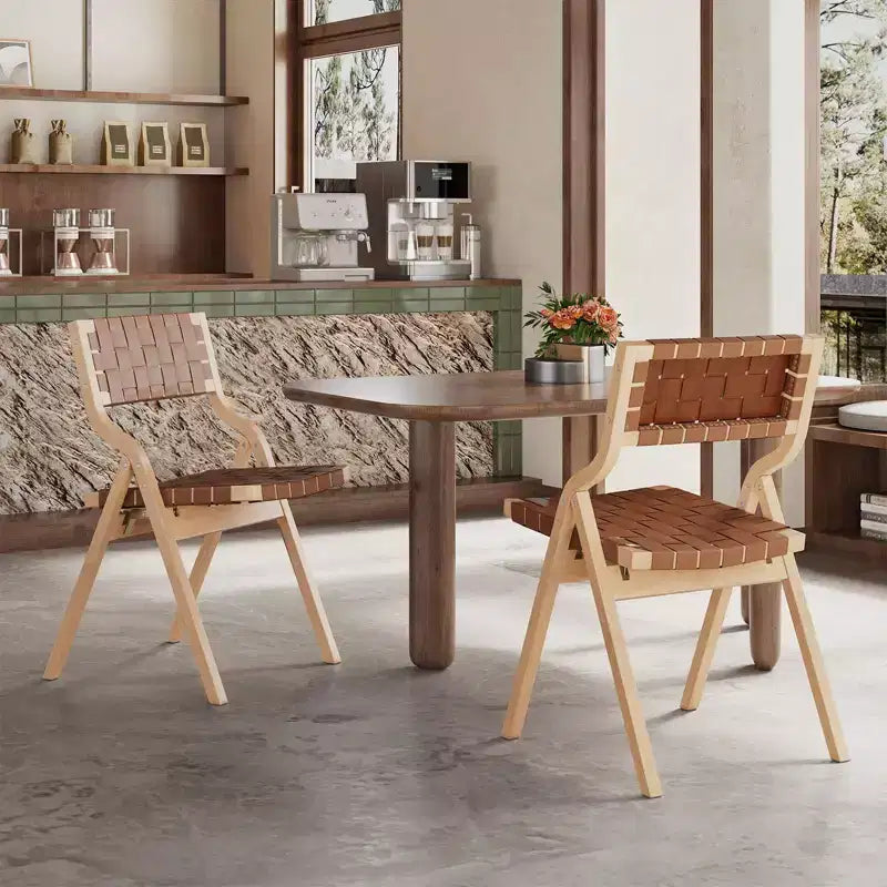 TUYOHW Foldable & Stackable Dining Chairs with Open Backrest,Outdoor Folding Chairs with Wood Frame,Rattan Kitchen Chairs for Living Room,2 PCS