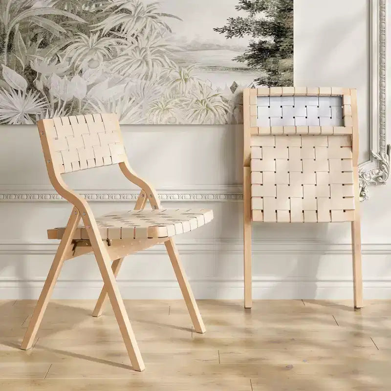 TUYOHW Foldable & Stackable Dining Chairs with Open Backrest,Outdoor Folding Chairs with Wood Frame,Rattan Kitchen Chairs for Living Room,2 PCS