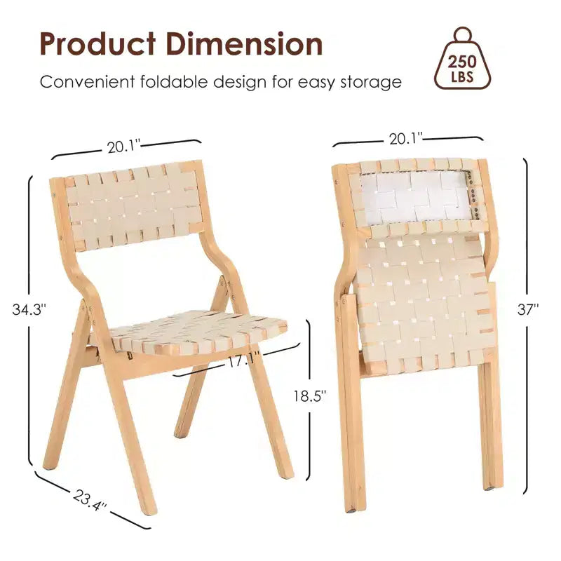 TUYOHW Foldable & Stackable Dining Chairs with Open Backrest,Outdoor Folding Chairs with Wood Frame,Rattan Kitchen Chairs for Living Room,2 PCS