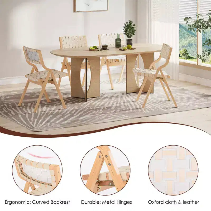 TUYOHW Foldable & Stackable Dining Chairs with Open Backrest,Outdoor Folding Chairs with Wood Frame,Rattan Kitchen Chairs for Living Room,2 PCS