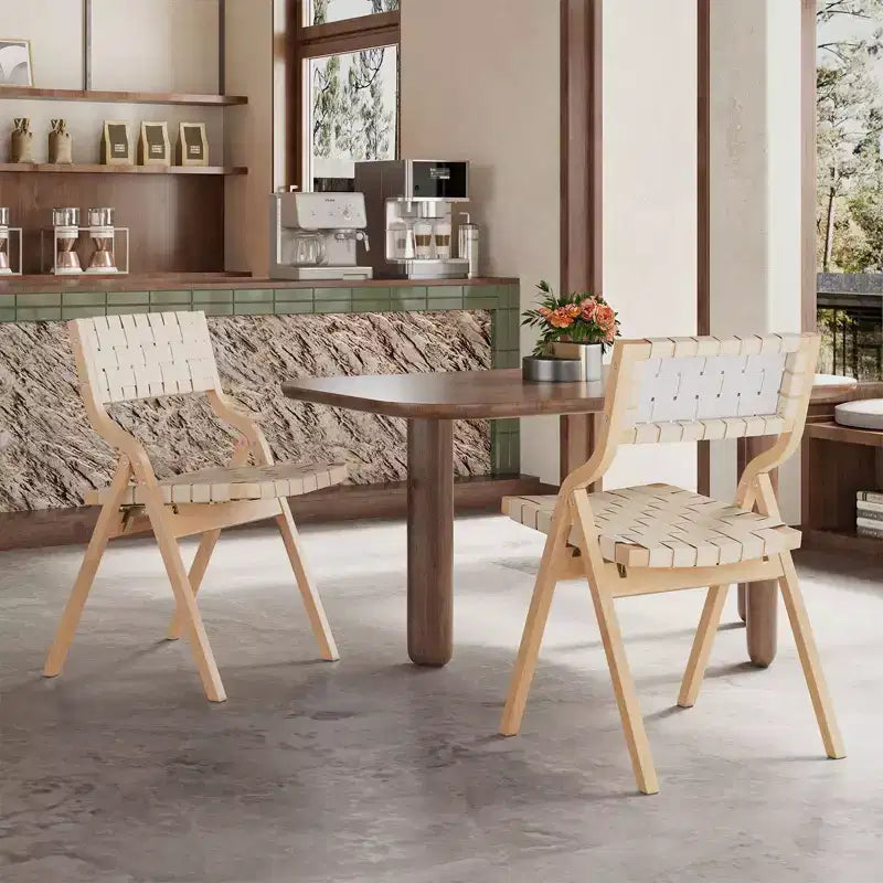 TUYOHW Foldable & Stackable Dining Chairs with Open Backrest,Outdoor Folding Chairs with Wood Frame,Rattan Kitchen Chairs for Living Room,2 PCS