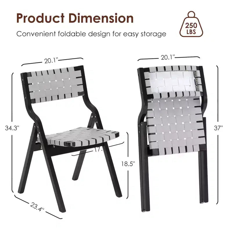 TUYOHW Foldable & Stackable Dining Chairs with Open Backrest,Outdoor Folding Chairs with Wood Frame,Rattan Kitchen Chairs for Living Room,2 PCS