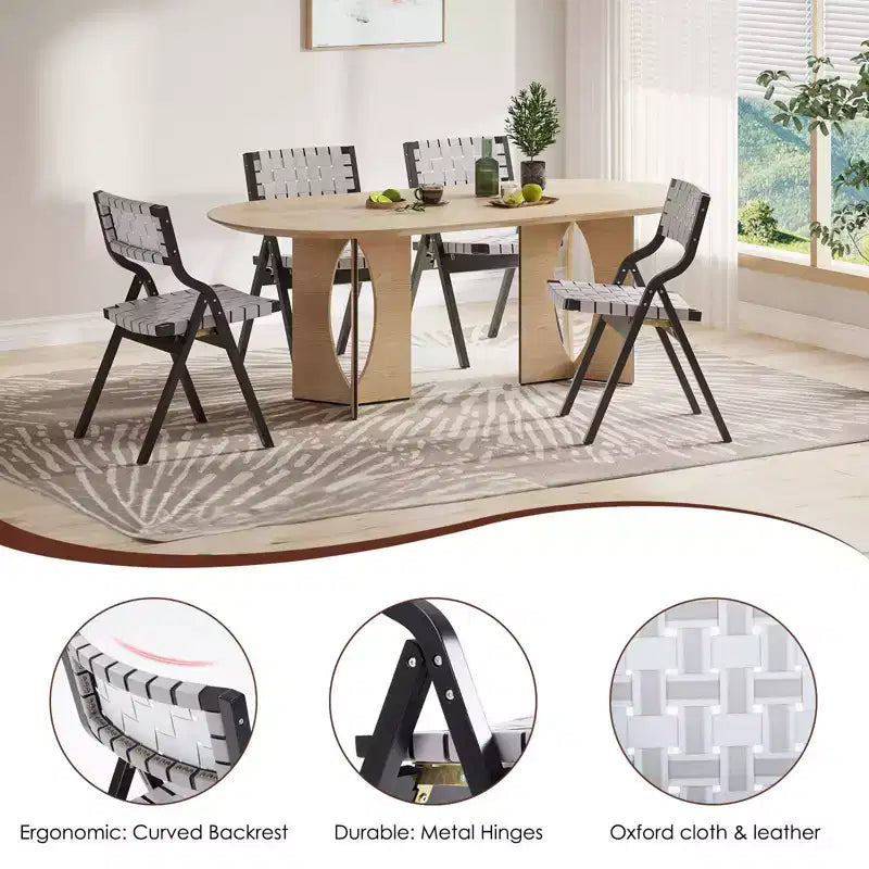 TUYOHW Foldable & Stackable Dining Chairs with Open Backrest,Outdoor Folding Chairs with Wood Frame,Rattan Kitchen Chairs for Living Room,2 PCS