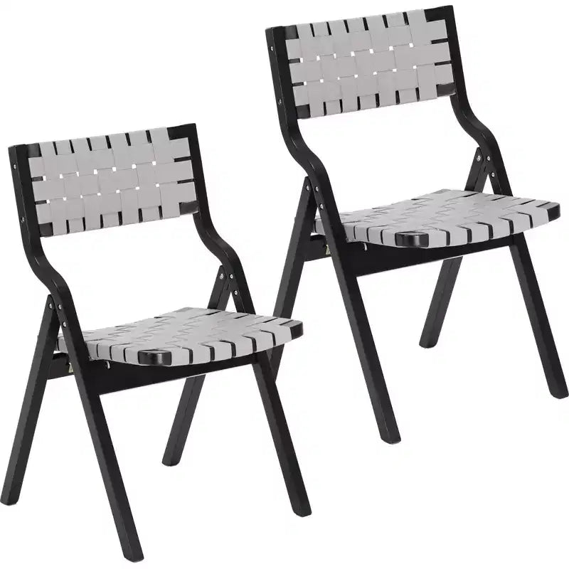TUYOHW Foldable & Stackable Dining Chairs with Open Backrest,Outdoor Folding Chairs with Wood Frame,Rattan Kitchen Chairs for Living Room,2 PCS