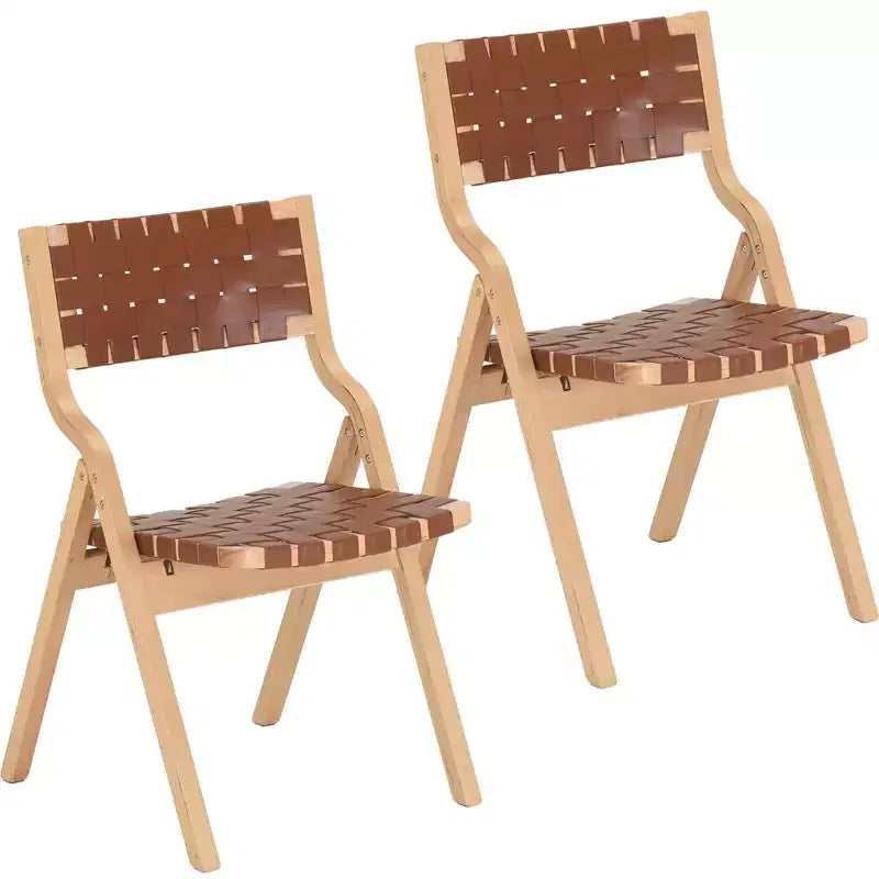 TUYOHW Foldable & Stackable Dining Chairs with Open Backrest,Outdoor Folding Chairs with Wood Frame,Rattan Kitchen Chairs for Living Room,2 PCS