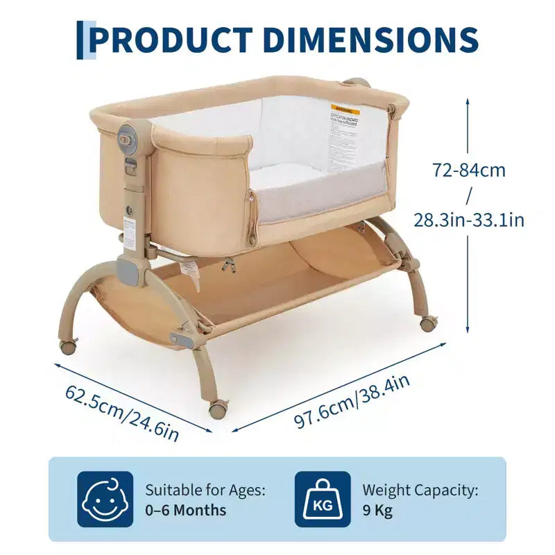 3-in-1 Baby Crib, Adjustable Bedside Sleeper with Wheels & Mosquito Net, Portable Bassinet Bassinet, Breathable Fabrics for Newborn to Toddler