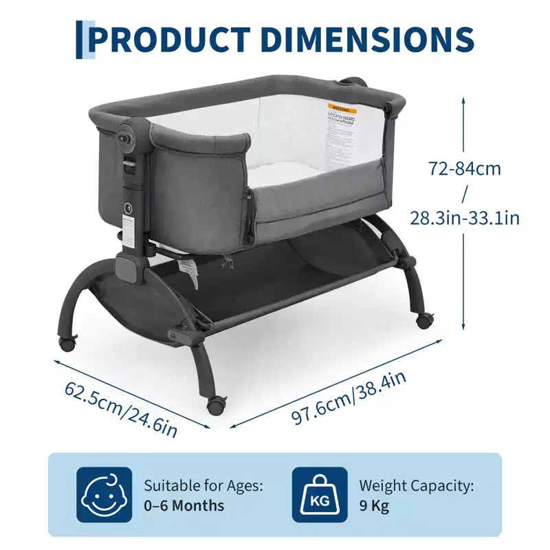 3-in-1 Baby Crib, Adjustable Bedside Sleeper with Wheels & Mosquito Net, Portable Bassinet Bassinet, Breathable Fabrics for Newborn to Toddler