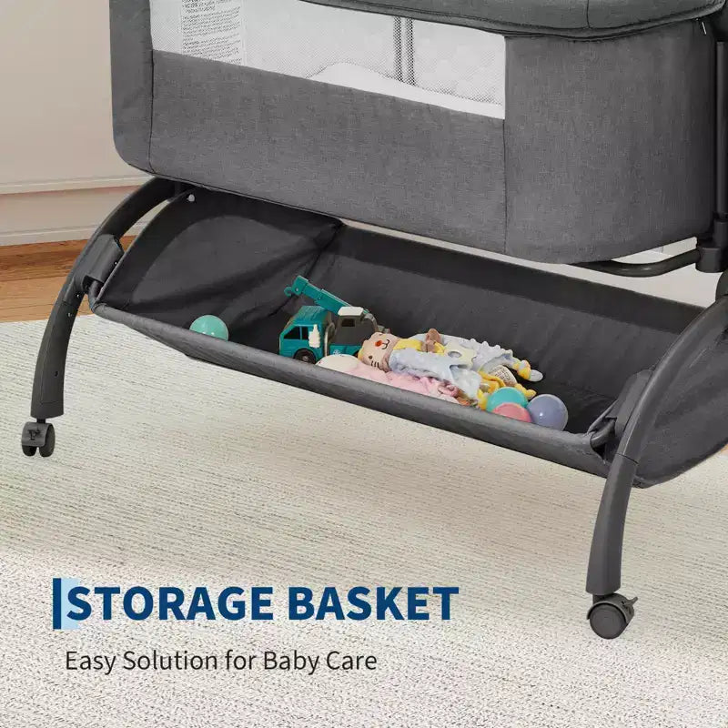 3-in-1 Baby Crib, Adjustable Bedside Sleeper with Wheels & Mosquito Net, Portable Bassinet Bassinet, Breathable Fabrics for Newborn to Toddler