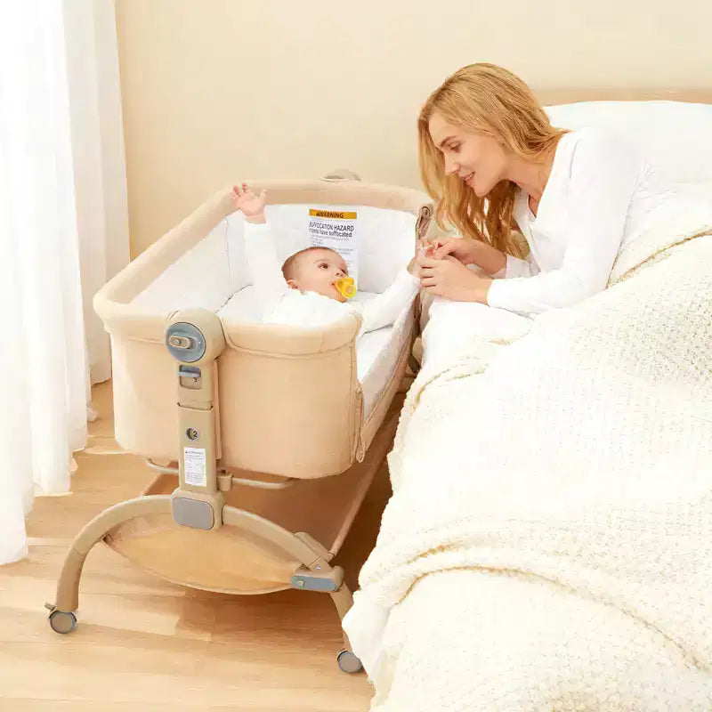 3-in-1 Baby Crib, Adjustable Bedside Sleeper with Wheels & Mosquito Net, Portable Bassinet Bassinet, Breathable Fabrics for Newborn to Toddler