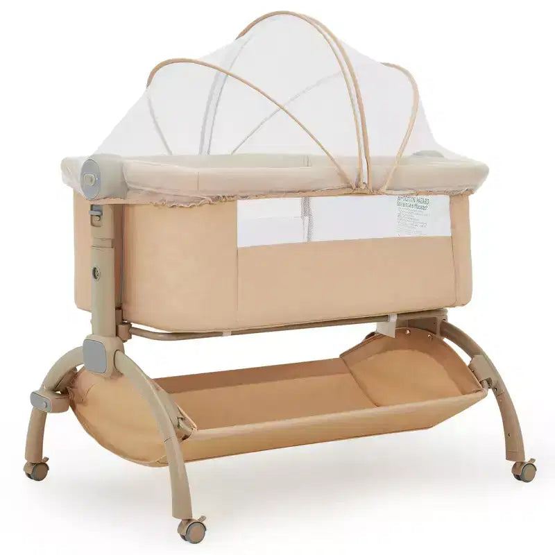 3-in-1 Baby Crib, Adjustable Bedside Sleeper with Wheels & Mosquito Net, Portable Bassinet Bassinet, Breathable Fabrics for Newborn to Toddler