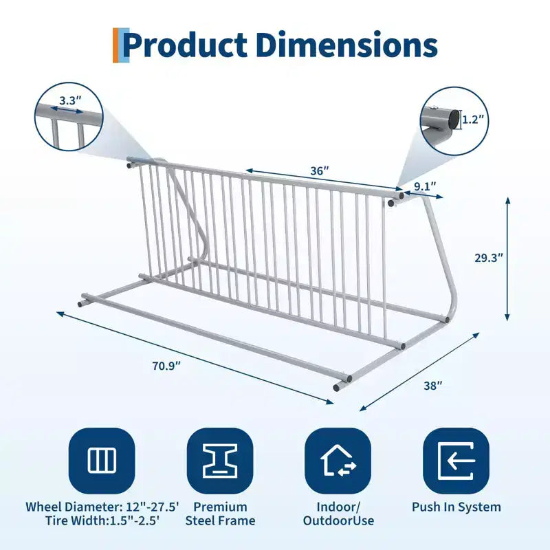 Double Side 12 Bike Floor Rack 71 Inch Length Freestanding Bicycle Parking Stand In Ground Grid Design