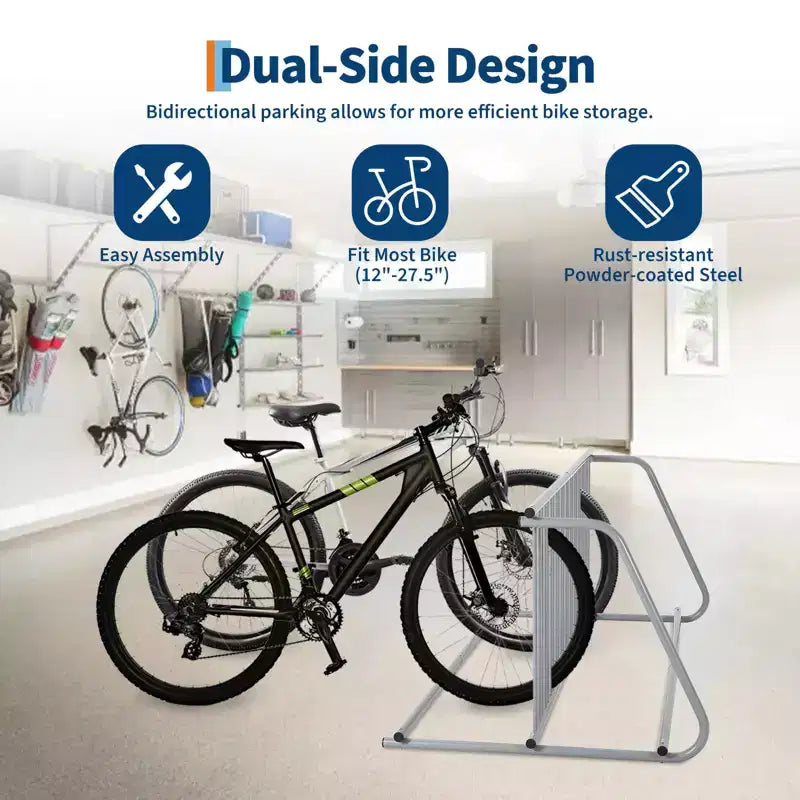Double Side 12 Bike Floor Rack 71 Inch Length Freestanding Bicycle Parking Stand In Ground Grid Design