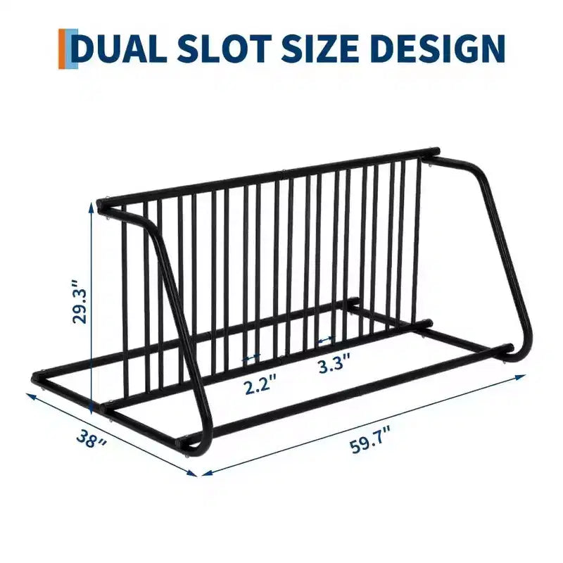 Double Side 12 Bike Floor Rack 71 Inch Length Freestanding Bicycle Parking Stand In Ground Grid Design