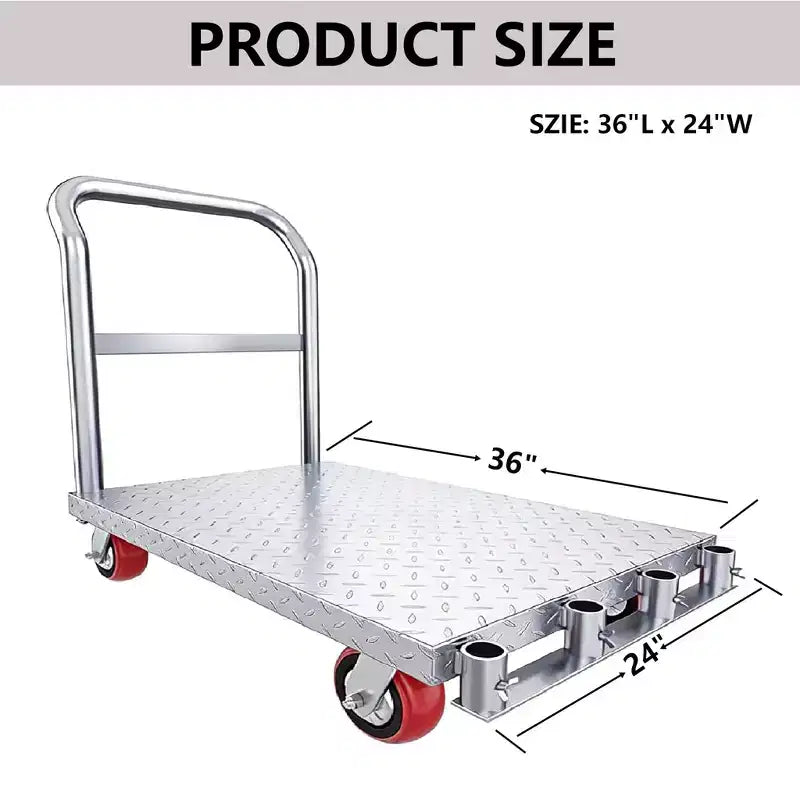2-in-1 Platform Truck, 2500 LBS Heavy Duty Steel Panel Dolly, 36 x 24 Inch Panel Truck Cart with 4 Handrails & Rubber Swivel Casters