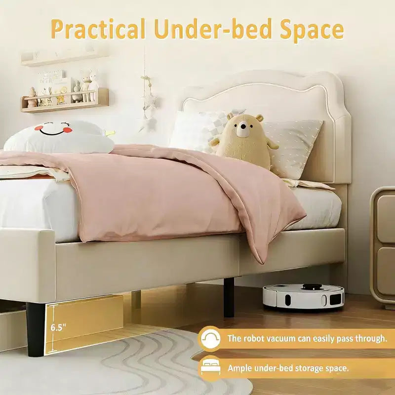Twin Upholstered Smart LED Bed Frame with Headboard and LED, Velvet Princess Platform Bed Frame, Wooden Slats Support, No Box Spring Needed (Twin)
