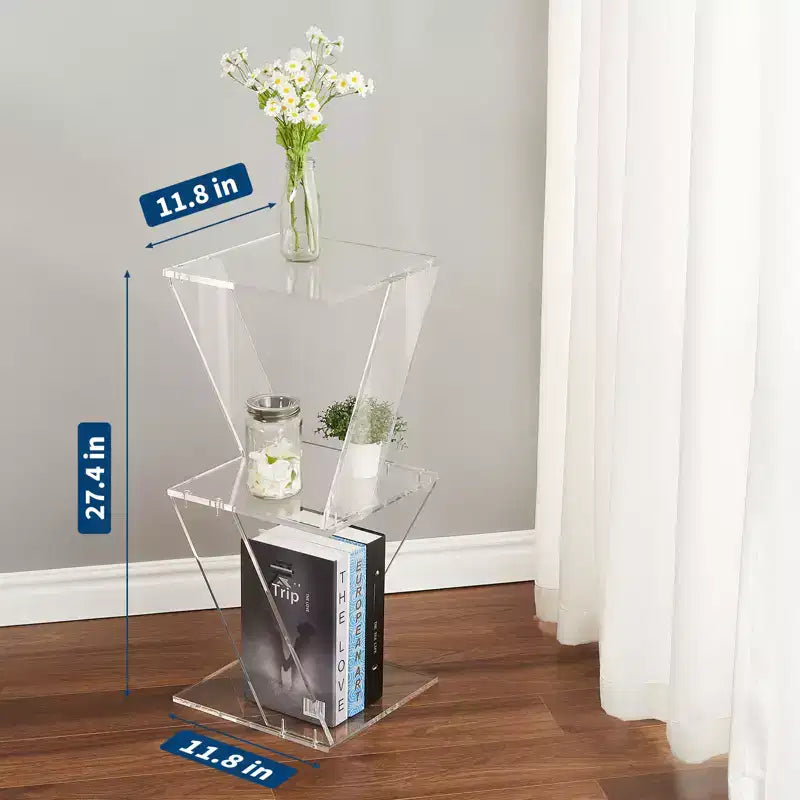 3-Tier Clear Acrylic Ladder Bookshelf - Wall-Mounted Space-Saving Display Shelf (FM106 Three-Layer Tree) for Living Room/Bathroom,11.8x11.8x27.4