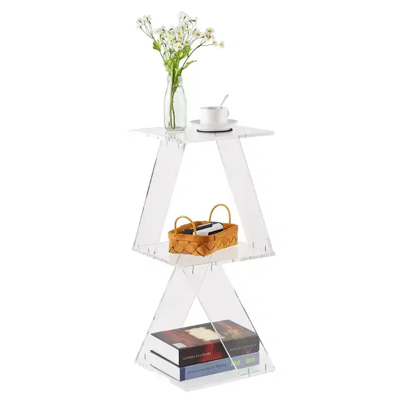 3-Tier Clear Acrylic Ladder Bookshelf - Wall-Mounted Space-Saving Display Shelf (FM106 Three-Layer Tree) for Living Room/Bathroom,11.8x11.8x27.4