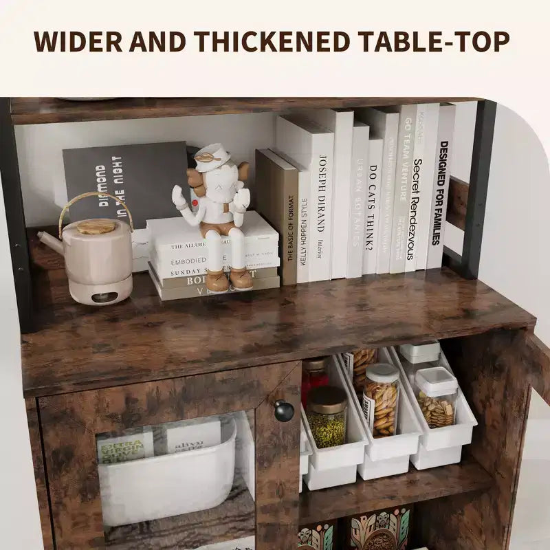Pantry Cabinet with Storage Shelves & Glass Doors, Bakers Rack with Countertop, Coffee Bar Hutch, Microwave Stand for Dining Room or Hallway