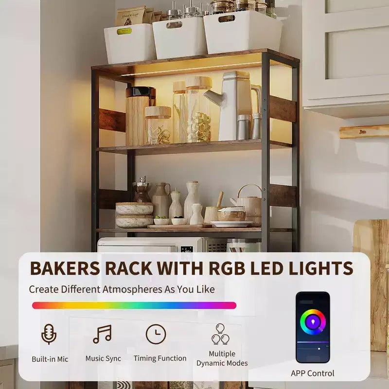 Pantry Cabinet with Storage Shelves & Glass Doors, Bakers Rack with Countertop, Coffee Bar Hutch, Microwave Stand for Dining Room or Hallway