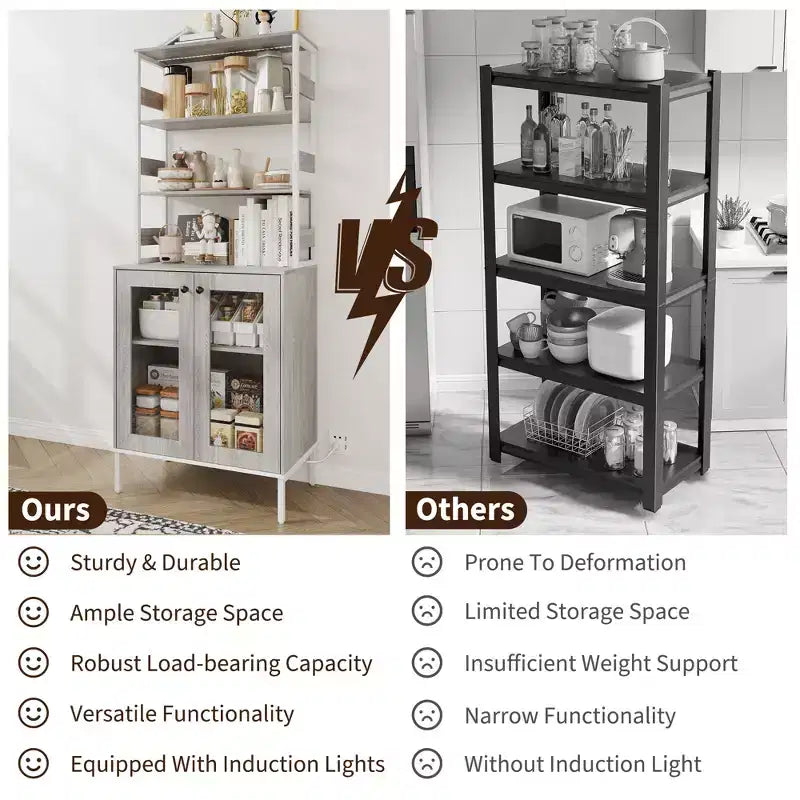 Pantry Cabinet with Storage Shelves & Glass Doors, Bakers Rack with Countertop, Coffee Bar Hutch, Microwave Stand for Dining Room or Hallway