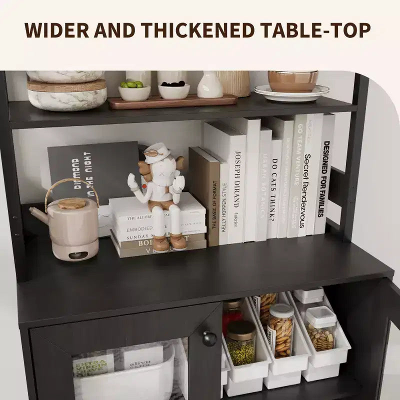 Pantry Cabinet with Storage Shelves & Glass Doors, Bakers Rack with Countertop, Coffee Bar Hutch, Microwave Stand for Dining Room or Hallway