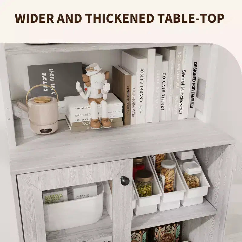 Pantry Cabinet with Storage Shelves & Glass Doors, Bakers Rack with Countertop, Coffee Bar Hutch, Microwave Stand for Dining Room or Hallway