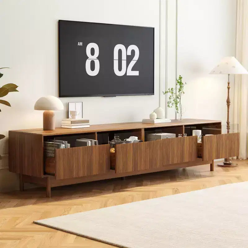 TV Stand 78-Inch, Fits TVs up to 85, Modern Entertainment Center with Drawers, Glass Drawer TV Console for Bedroom, Living Room