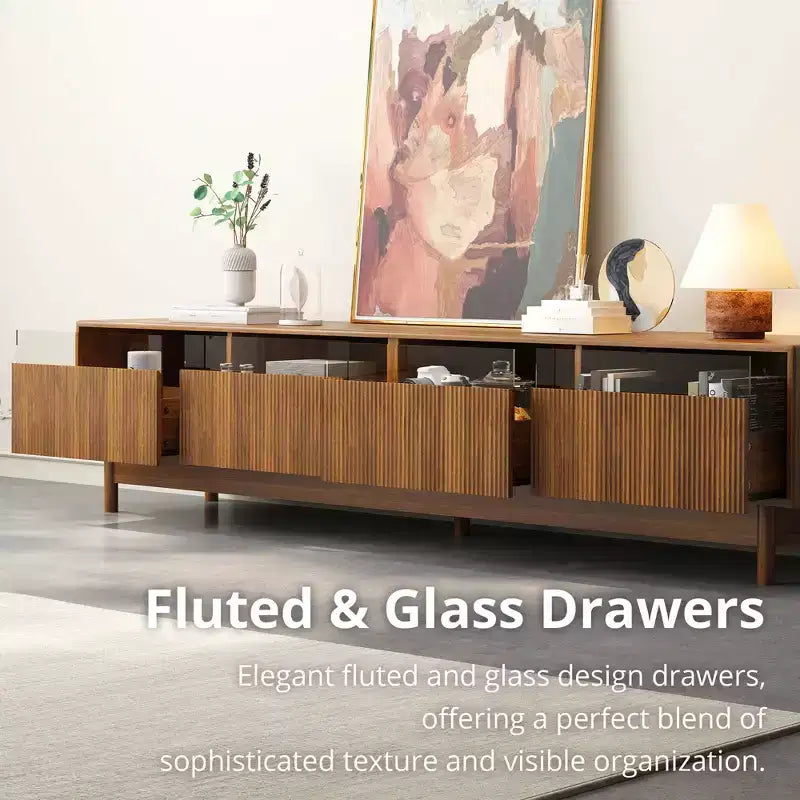 TV Stand 78-Inch, Fits TVs up to 85, Modern Entertainment Center with Drawers, Glass Drawer TV Console for Bedroom, Living Room